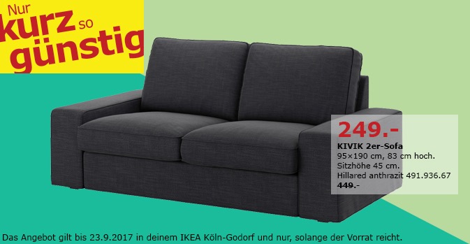 IKEA KIVIK 2er-Sofa, 95x190 cm, 83 cm hoch für 249,00€ (-45%) IKEA KIVIK 2er-Sofa, 95x190 cm, 83 cm hoch für 249,00€ (-45%)