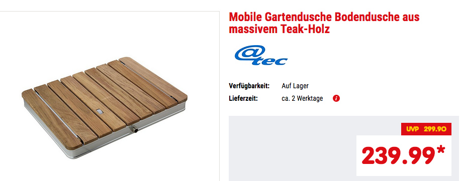 @tec Mobile Gartendusche/Bodendusche aus massivem Teak-Holz mit 3/4 Zoll Wasseranschluss @tec Mobile Gartendusche/Bodendusche aus massivem Teak-Holz mit 3/4 Zoll Wasseranschluss