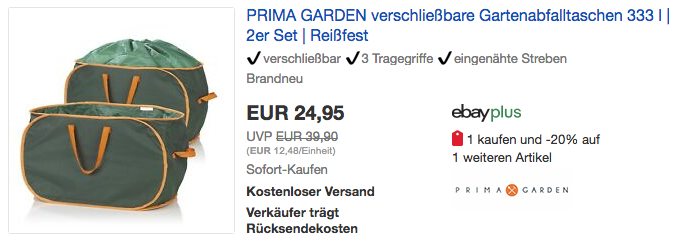 2er Set PRIMA GARDEN verschließbare Gartenabfalltasche je 333 Liter 2er Set PRIMA GARDEN verschließbare Gartenabfalltasche je 333 Liter