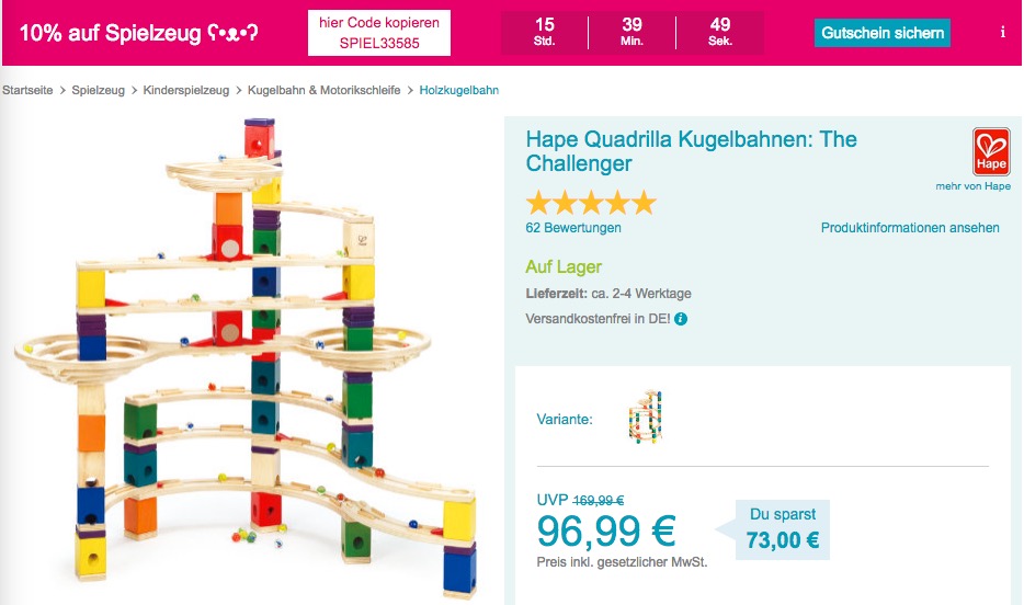 abymarkt.de - 10% Rabatt auf Spielzeug am 14.11.18: z.B. Hape Quadrilla Kugelbahnen: The Challenger - jetzt 10% billiger abymarkt.de - 10% Rabatt auf Spielzeug am 14.11.18: z.B. Hape Quadrilla Kugelbahnen: The Challenger - jetzt 10% billiger