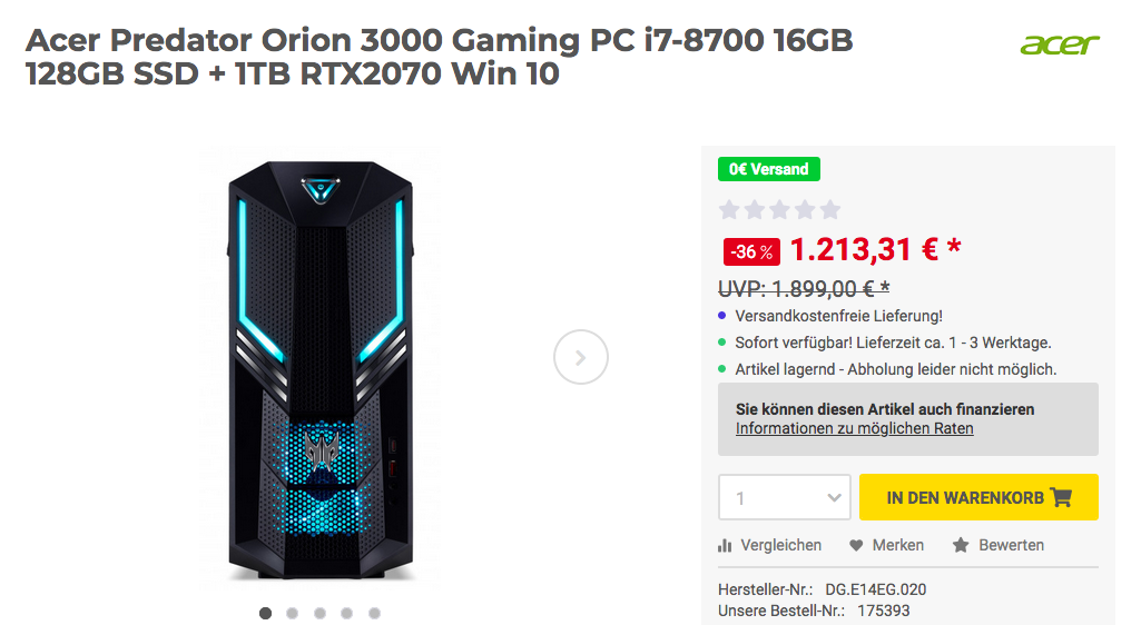 Acer DG.E14EG.020 Predator Orion 3000 Gaming PC (i7-8700, 16GB RAM, 128GB SSD + 1TB, RTX2070, Win 10 ( Acer DG.E14EG.020 Predator Orion 3000 Gaming PC (i7-8700, 16GB RAM, 128GB SSD + 1TB, RTX2070, Win 10 (