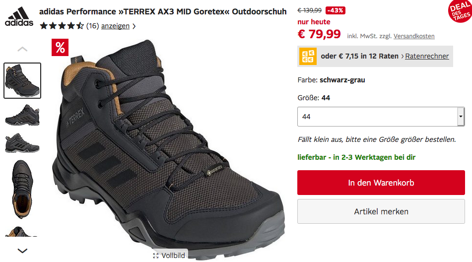 adidas Performance Herren Outdoorschuh "TERREX AX3 MID Goretex", schwarz-grau (40-47) adidas Performance Herren Outdoorschuh "TERREX AX3 MID Goretex", schwarz-grau (40-47)