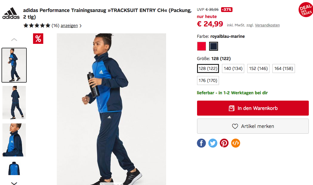adidas Performance Kinder Trainingsanzug "TRACKSUIT ENTRY CH" in Blau oder Rot adidas Performance Kinder Trainingsanzug "TRACKSUIT ENTRY CH" in Blau oder Rot