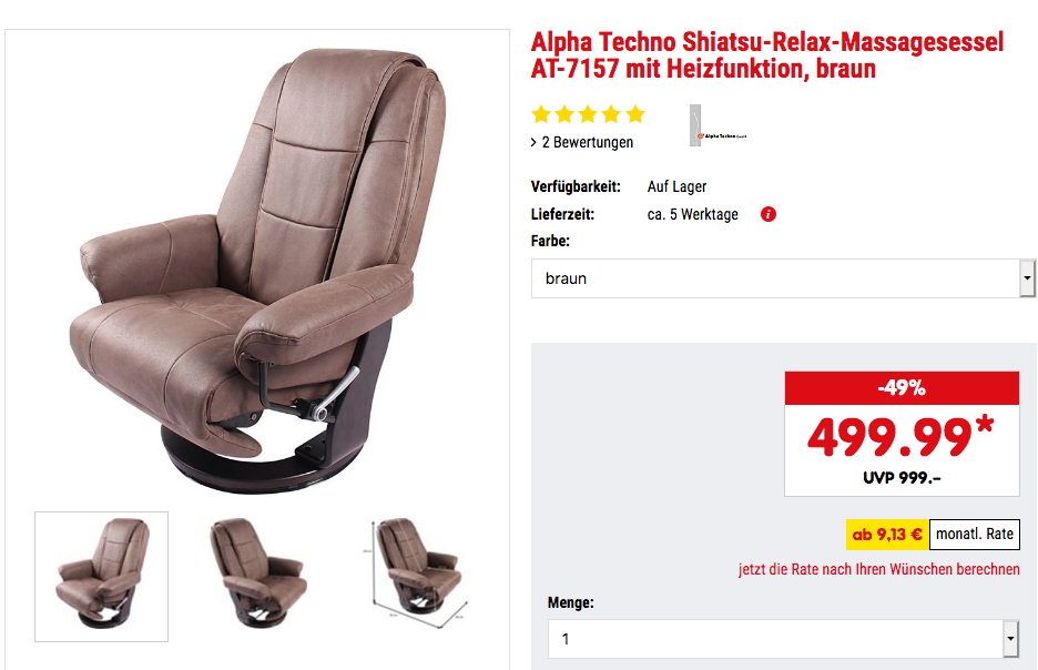 Alpha Techno Shiatsu-Relax-Massagesessel AT-7157 mit Heizfunktion, grau oder grau Alpha Techno Shiatsu-Relax-Massagesessel AT-7157 mit Heizfunktion, grau oder grau