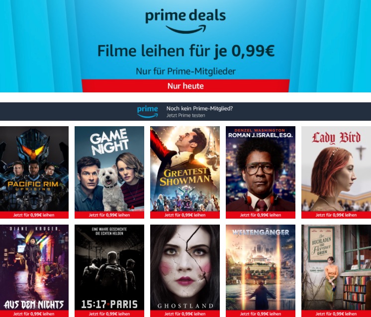 Amazon Freitagskino-Aktion für Prime-Mitglieder: 10 Leih-Filme für je nur 99 Cent, z.B. Game Night - jetzt 80% billiger Amazon Freitagskino-Aktion für Prime-Mitglieder: 10 Leih-Filme für je nur 99 Cent, z.B. Game Night - jetzt 80% billiger
