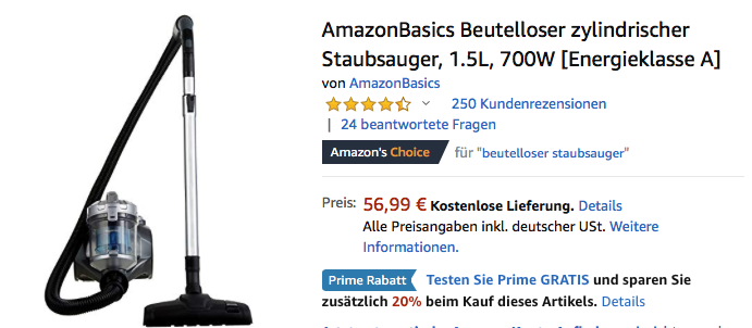 AmazonBasics Beutelloser zylindrischer Staubsauger, 700W AmazonBasics Beutelloser zylindrischer Staubsauger, 700W