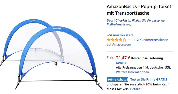 AmazonBasics - Pop-up-Torset mit Transporttasche, 1,21 m AmazonBasics - Pop-up-Torset mit Transporttasche, 1,21 m