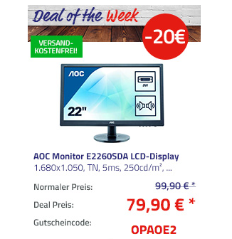 AOC Monitor E2260SDA 55,9 cm (22") LCD-Display, schwarz AOC Monitor E2260SDA 55,9 cm (22") LCD-Display, schwarz