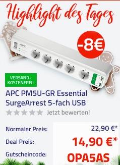 APC PM5U-GR Essential SurgeArrest 5-fach Überspannungsschutz-Steckdosenleiste APC PM5U-GR Essential SurgeArrest 5-fach Überspannungsschutz-Steckdosenleiste
