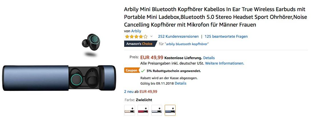 Arbily Mini Bluetooth Kopfhörer mit tragbarer Ladebox - jetzt 5% billiger Arbily Mini Bluetooth Kopfhörer mit tragbarer Ladebox - jetzt 5% billiger