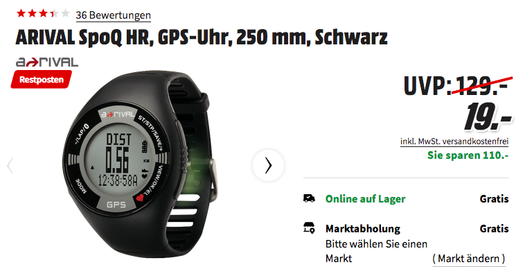 ARIVAL SpoQ HR 250 mm GPS-Uhr, Schwarz ARIVAL SpoQ HR 250 mm GPS-Uhr, Schwarz