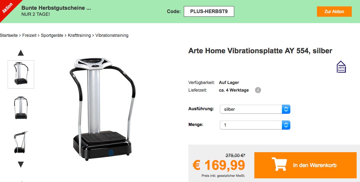 Arte Home Vibrationsplatte AY 554 in Silber oder Schwarz - jetzt 18% billiger Arte Home Vibrationsplatte AY 554 in Silber oder Schwarz - jetzt 18% billiger