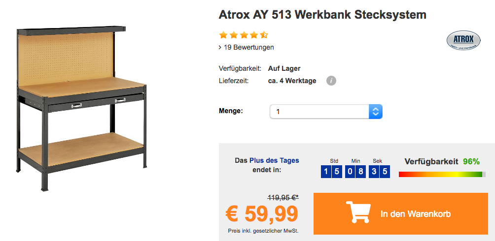 Atrox AY 513 Werkbank mit Stecksystem, 120 x 150 x 60 cm Atrox AY 513 Werkbank mit Stecksystem, 120 x 150 x 60 cm