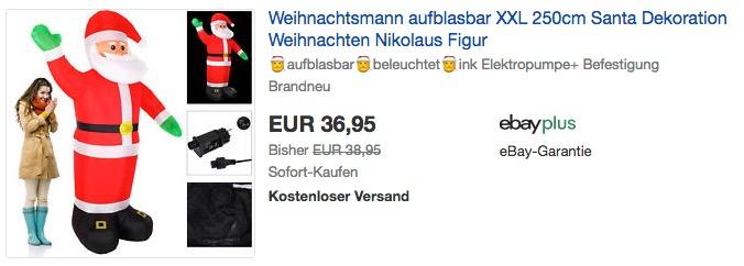 Aufblasbarer XXL 250 cm Weihnachtsmann mit Beleuchtung - jetzt 5% billiger Aufblasbarer XXL 250 cm Weihnachtsmann mit Beleuchtung - jetzt 5% billiger