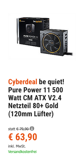 be quiet! Pure Power 11 500 Watt CM ATX V2.4 Netzteil 80+ Gold (120mm Lüfter) be quiet! Pure Power 11 500 Watt CM ATX V2.4 Netzteil 80+ Gold (120mm Lüfter)