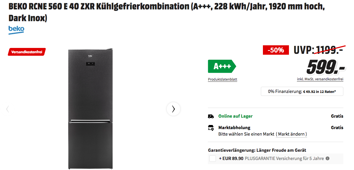 BEKO RCNE560E40ZXR Kühl-/Gefrierkombination (A+++, 192 cm hoch, Dark Inox) BEKO RCNE560E40ZXR Kühl-/Gefrierkombination (A+++, 192 cm hoch, Dark Inox)