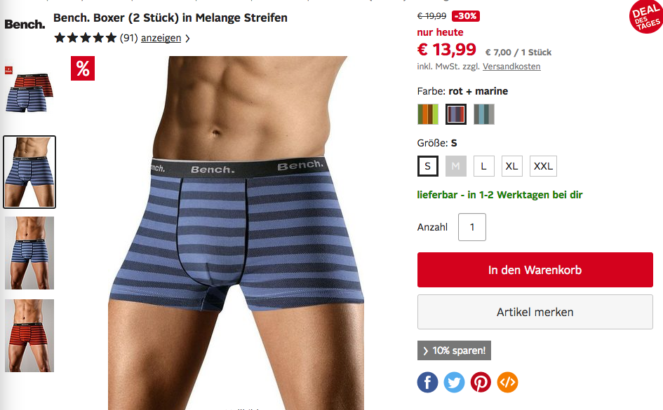 Bench. Boxer (2 Stück) in Melange Streifen, versch. Farben Bench. Boxer (2 Stück) in Melange Streifen, versch. Farben