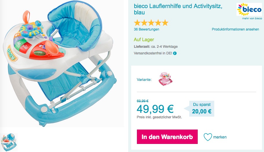 bieco Lauflernhilfe und Activitysitz in Blau oder Rosa/Pink - jetzt 13% billiger bieco Lauflernhilfe und Activitysitz in Blau oder Rosa/Pink - jetzt 13% billiger