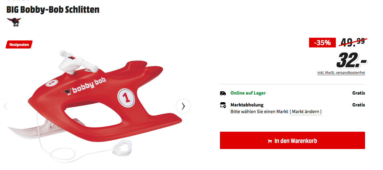 BIG Bobby-Bob Schlitten mit Lenkrad, rot BIG Bobby-Bob Schlitten mit Lenkrad, rot