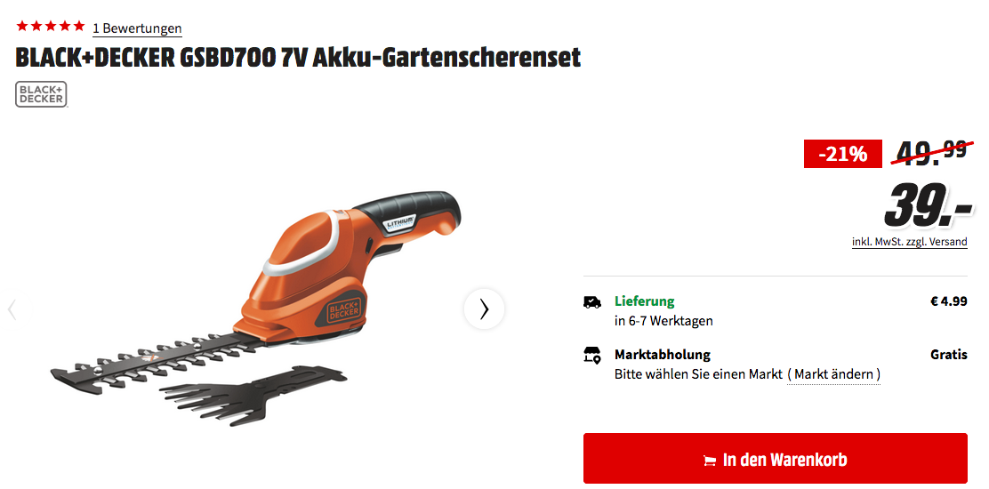 BLACK+DECKER GSBD700 7V Akku-Gartenscherenset BLACK+DECKER GSBD700 7V Akku-Gartenscherenset