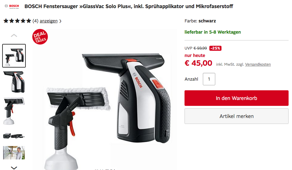 BOSCH Akku-Fenstersauger "GlassVac Solo Plus", inkl. Sprühapplikator und Mikrofaserstoff BOSCH Akku-Fenstersauger "GlassVac Solo Plus", inkl. Sprühapplikator und Mikrofaserstoff