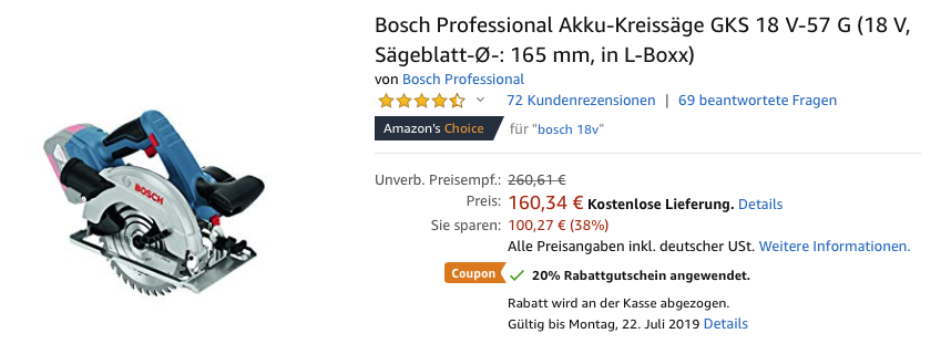 Bosch Professional Akku-Kreissäge GKS 18 V-57 G in L-Boxx, ohne Akku und Lader Bosch Professional Akku-Kreissäge GKS 18 V-57 G in L-Boxx, ohne Akku und Lader