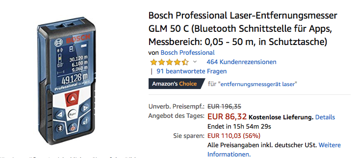 Bosch Professional Laser-Entfernungsmesser GLM 50 C (Bluetooth, Messbereich: 0,05 - 50 m) Bosch Professional Laser-Entfernungsmesser GLM 50 C (Bluetooth, Messbereich: 0,05 - 50 m)