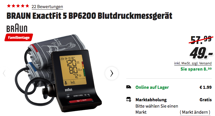 BRAUN ExactFit 5 BP6200 Oberarm Blutdruckmessgerät BRAUN ExactFit 5 BP6200 Oberarm Blutdruckmessgerät