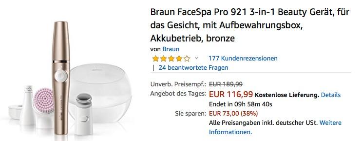 Braun FaceSpa Pro 921 3-in-1 Beauty Gerät für das Gesicht - jetzt 17% billiger Braun FaceSpa Pro 921 3-in-1 Beauty Gerät für das Gesicht - jetzt 17% billiger