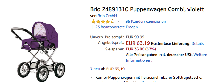 Brio 24891310 Puppenwagen Combi in Violett Brio 24891310 Puppenwagen Combi in Violett