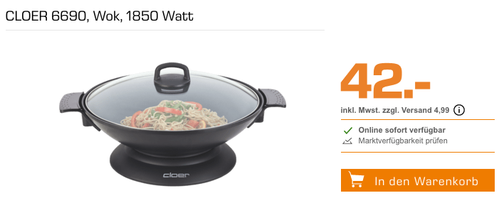 Cloer 6690 Elektrischer Wok, 1850 Watt Cloer 6690 Elektrischer Wok, 1850 Watt