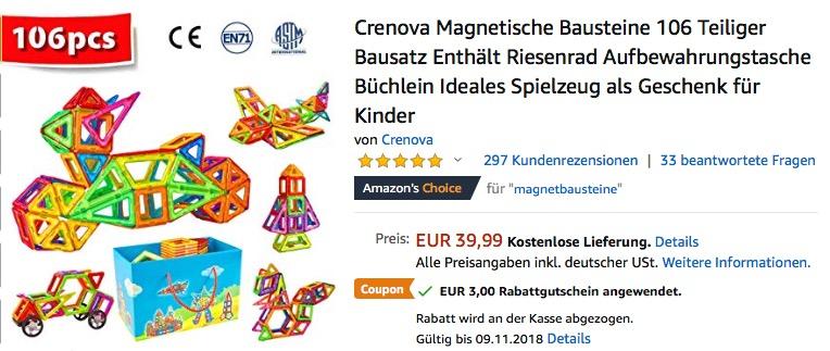 Crenova Magnetische Magnetische Bausteine-Set 106tlg. - jetzt 8% billiger Crenova Magnetische Magnetische Bausteine-Set 106tlg. - jetzt 8% billiger