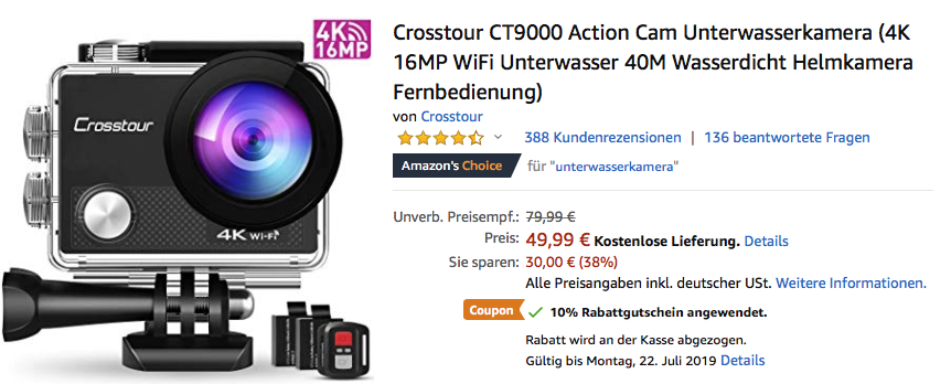 Crosstour CT9000 4K Action Cam (wasserdichtes Gehäuse, 2xAkku, Fernbedienung) Crosstour CT9000 4K Action Cam (wasserdichtes Gehäuse, 2xAkku, Fernbedienung)