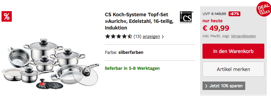 CS Koch-Systeme Topf-Set "AURICH", 16-teilig, Edelstahl, CS Koch-Systeme Topf-Set "AURICH", 16-teilig, Edelstahl,