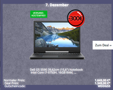 Dell G5 5590 39,62cm (15,6") Gaming-Notebook ( i7-9750H, 16GB RAM, 512GB SSD, NVIDIA® GeForce® RTX 2060) Dell G5 5590 39,62cm (15,6") Gaming-Notebook ( i7-9750H, 16GB RAM, 512GB SSD, NVIDIA® GeForce® RTX 2060)