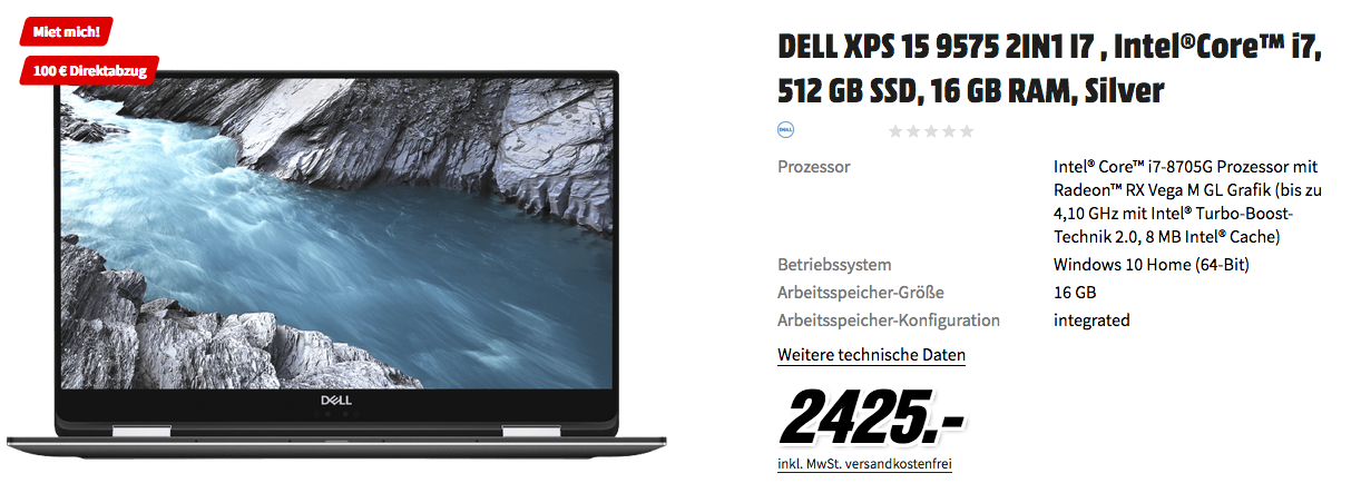 DELL XPS 15 9575 2in1 Notebook (15.6 Zoll, Intel®Core i7, 512 GB SSD, 16 GB RAM) DELL XPS 15 9575 2in1 Notebook (15.6 Zoll, Intel®Core i7, 512 GB SSD, 16 GB RAM)