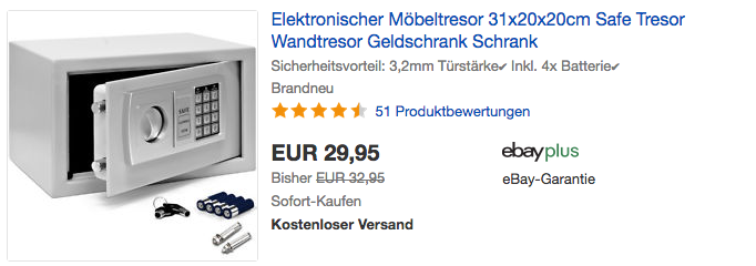 Deuba Elektronischer Möbeltresor 31x20x20cm Deuba Elektronischer Möbeltresor 31x20x20cm