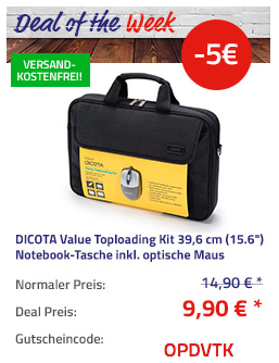 DICOTA Value Toploading Kit 39,6 cm (15.6") Notebook-Tasche inkl. optische PC-Maus DICOTA Value Toploading Kit 39,6 cm (15.6") Notebook-Tasche inkl. optische PC-Maus