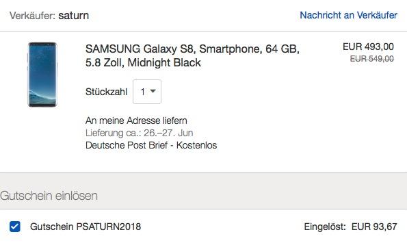 eBay Saturn 19% Sparen auf Samsung: z. B. SAMSUNG Galaxy S8, Smartphone, 64 GB, 5.8 Zoll, Midnight Black - jetzt 19% billiger eBay Saturn 19% Sparen auf Samsung: z. B. SAMSUNG Galaxy S8, Smartphone, 64 GB, 5.8 Zoll, Midnight Black - jetzt 19% billiger