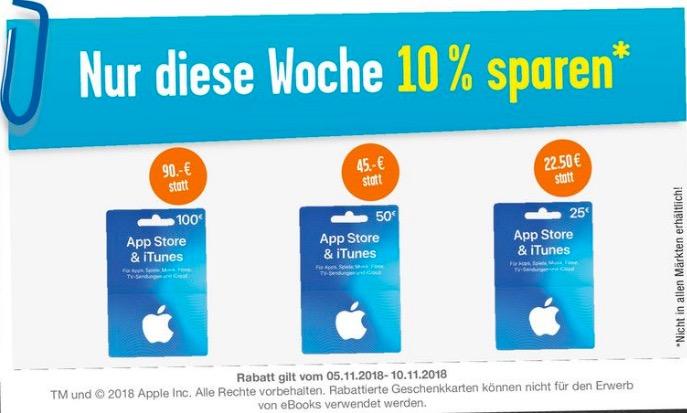 EDEKA: 10 % Rabatt auf iTunes Geschenkkarten (bis 10.11.18) - jetzt 10% billiger EDEKA: 10 % Rabatt auf iTunes Geschenkkarten (bis 10.11.18) - jetzt 10% billiger
