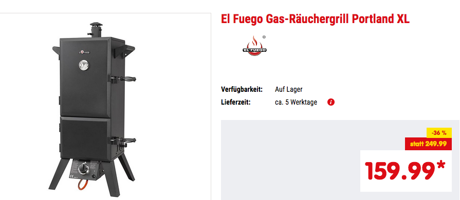 El Fuego Gas-Räuchergrill "Portland XL" AY3172, 4,4 kW El Fuego Gas-Räuchergrill "Portland XL" AY3172, 4,4 kW