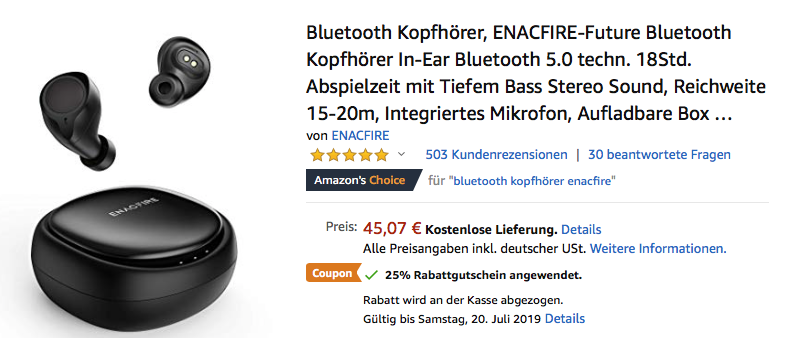 ENACFIRE-Future In-Ear Bluetooth Kopfhörer mit Mini-Ladebox ENACFIRE-Future In-Ear Bluetooth Kopfhörer mit Mini-Ladebox