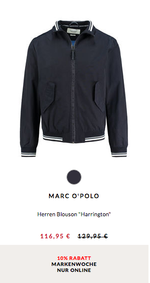 Engelhorn - 10% Extra-Rabatt: z.B. Marc O'Polo Herren Blouson "Harrington" in Blau Engelhorn - 10% Extra-Rabatt: z.B. Marc O'Polo Herren Blouson "Harrington" in Blau