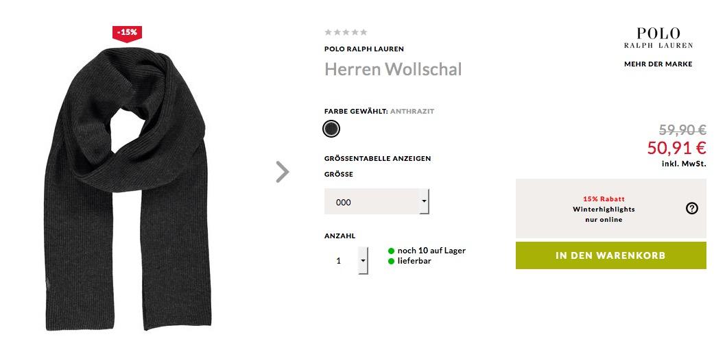 Engelhorn - 15% Extra-Rabatt auf ausgewählte Winterhighlights: z.B. Polo Ralph Lauren Herren Wollschal Engelhorn - 15% Extra-Rabatt auf ausgewählte Winterhighlights: z.B. Polo Ralph Lauren Herren Wollschal