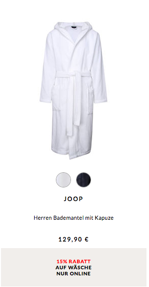Engelhorn - 15% Extra-Rabatt auf Wäsche: z.B. Joop Herren Bademantel mit Kapuze Engelhorn - 15% Extra-Rabatt auf Wäsche: z.B. Joop Herren Bademantel mit Kapuze