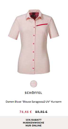 Engelhorn - 15% Rabatt Markenwoche: z.B. Schöffel Damen Bluse "Blouse Saragossa2 UV" Rose Engelhorn - 15% Rabatt Markenwoche: z.B. Schöffel Damen Bluse "Blouse Saragossa2 UV" Rose