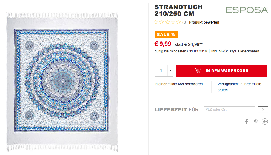 ESPOSA Ornament Strandtuch 210/250 cm, 100 % Baumwolle ESPOSA Ornament Strandtuch 210/250 cm, 100 % Baumwolle