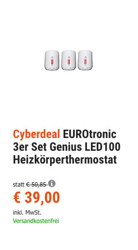 EUROtronic 3er Set Genius LED100 Funk-Heizkörperthermostat, per App steuerbar EUROtronic 3er Set Genius LED100 Funk-Heizkörperthermostat, per App steuerbar