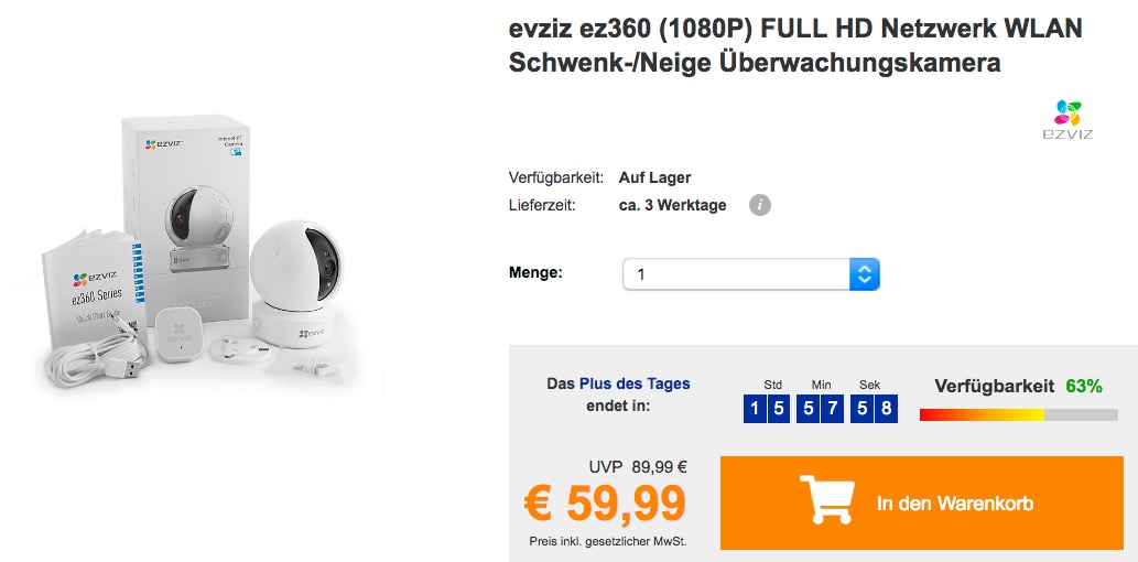 evziz ez360 (1080P) FULL HD Netzwerk WLAN Schwenk-/Neige Überwachungskamera - jetzt 23% billiger evziz ez360 (1080P) FULL HD Netzwerk WLAN Schwenk-/Neige Überwachungskamera - jetzt 23% billiger
