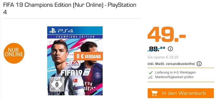 FIFA 19 Champions Edition - PlayStation 4 - jetzt 40% billiger FIFA 19 Champions Edition - PlayStation 4 - jetzt 40% billiger